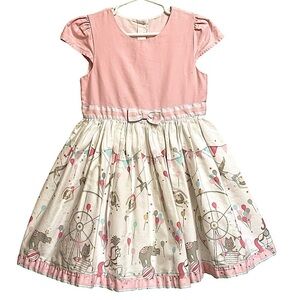 Pink & White Full Skirt Cap Sleeve Circus Theme Dress Size 5